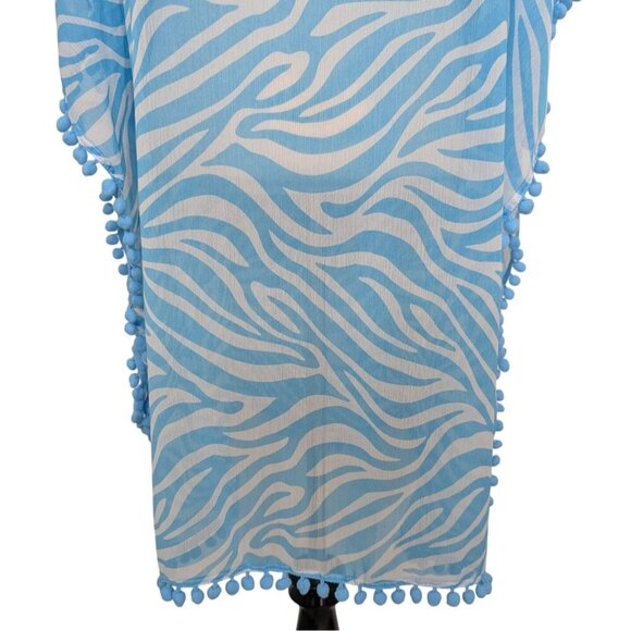 Bleu Rob Beattie Cover Up Womens Size Large Blue Zebra Print Lightweight Caftan - Picture 8 of 10